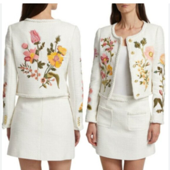 new DEREK LAM 10 CROSBY Penelope Floral Embroidered Crew Neck Jacket 257 2T1M0 - Picture 2 of 7